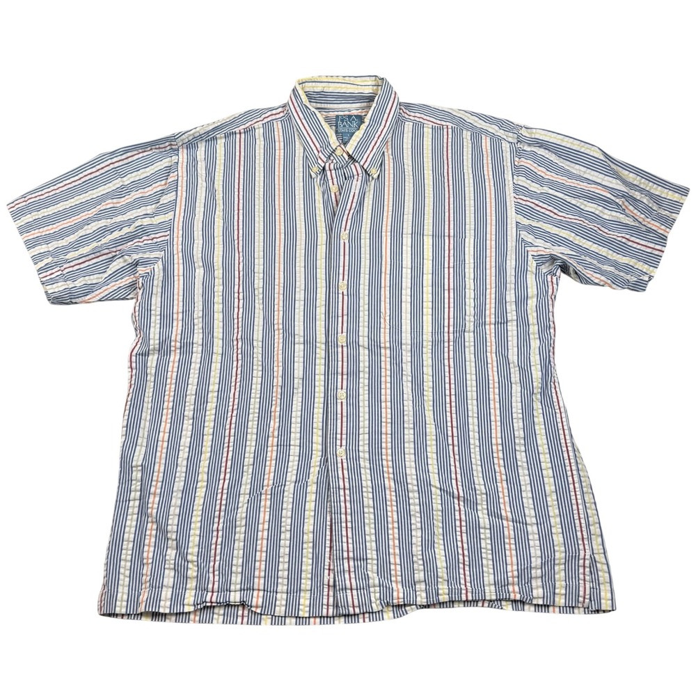 JOS. A. BANK Mens Striped Short Sleeve Button Down‎ Shirt Stays Cool Cotton L
